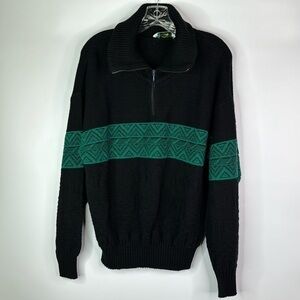 Vintage Mergers Black Green 1/4 Zip Acrylic Sweater Size XL